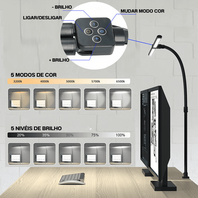 Lámpara de Mesa LED Oficina Flexible Aluminio Polihousi